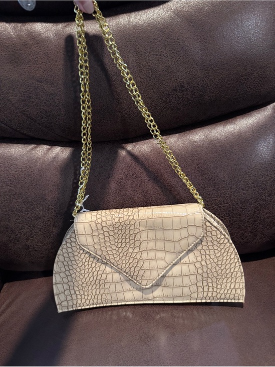 Joy & Iman Handbags - Joy & Iman Beige Croc-Embossed Chain Shoulder Bag with Gold Strap